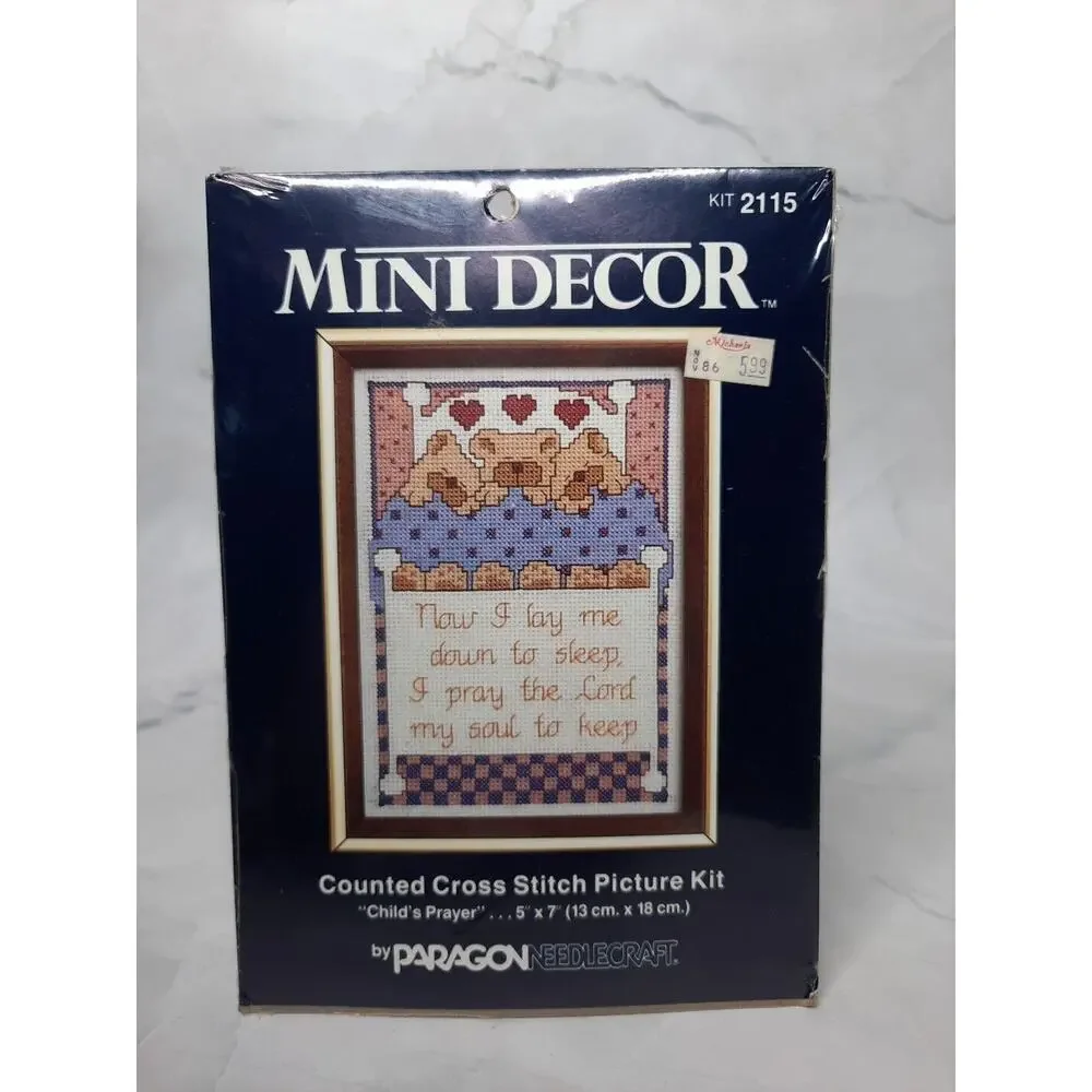 Paragon Mini Decor Counted Cross Stitch Picture Kit Childs Prayer Bears 5x7